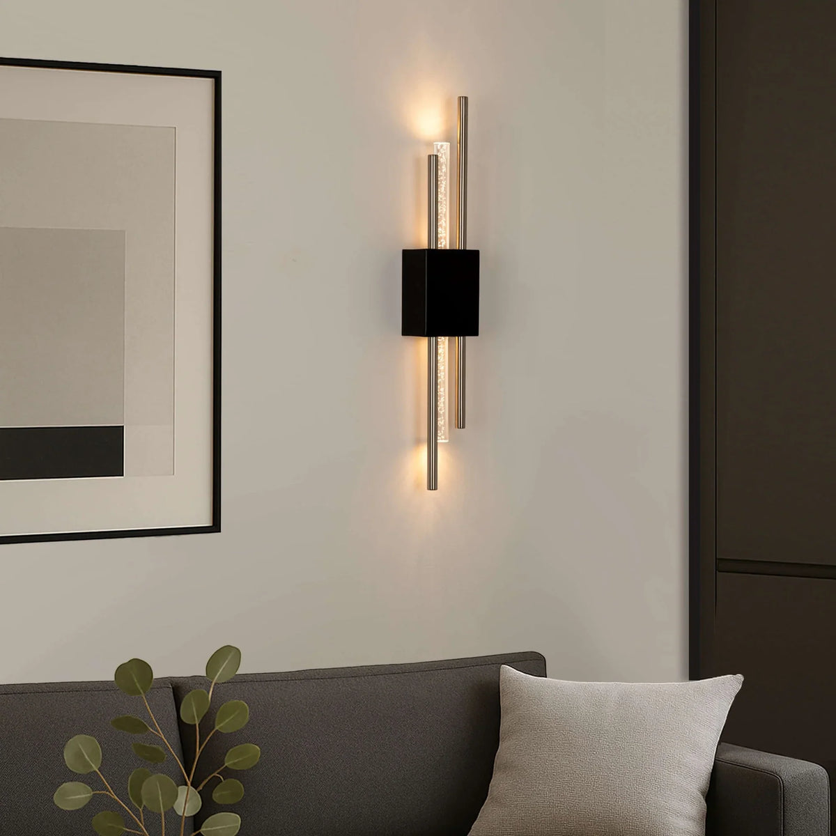 Applique Aura Noir & Argent — Applique Murale Sans Fil LED